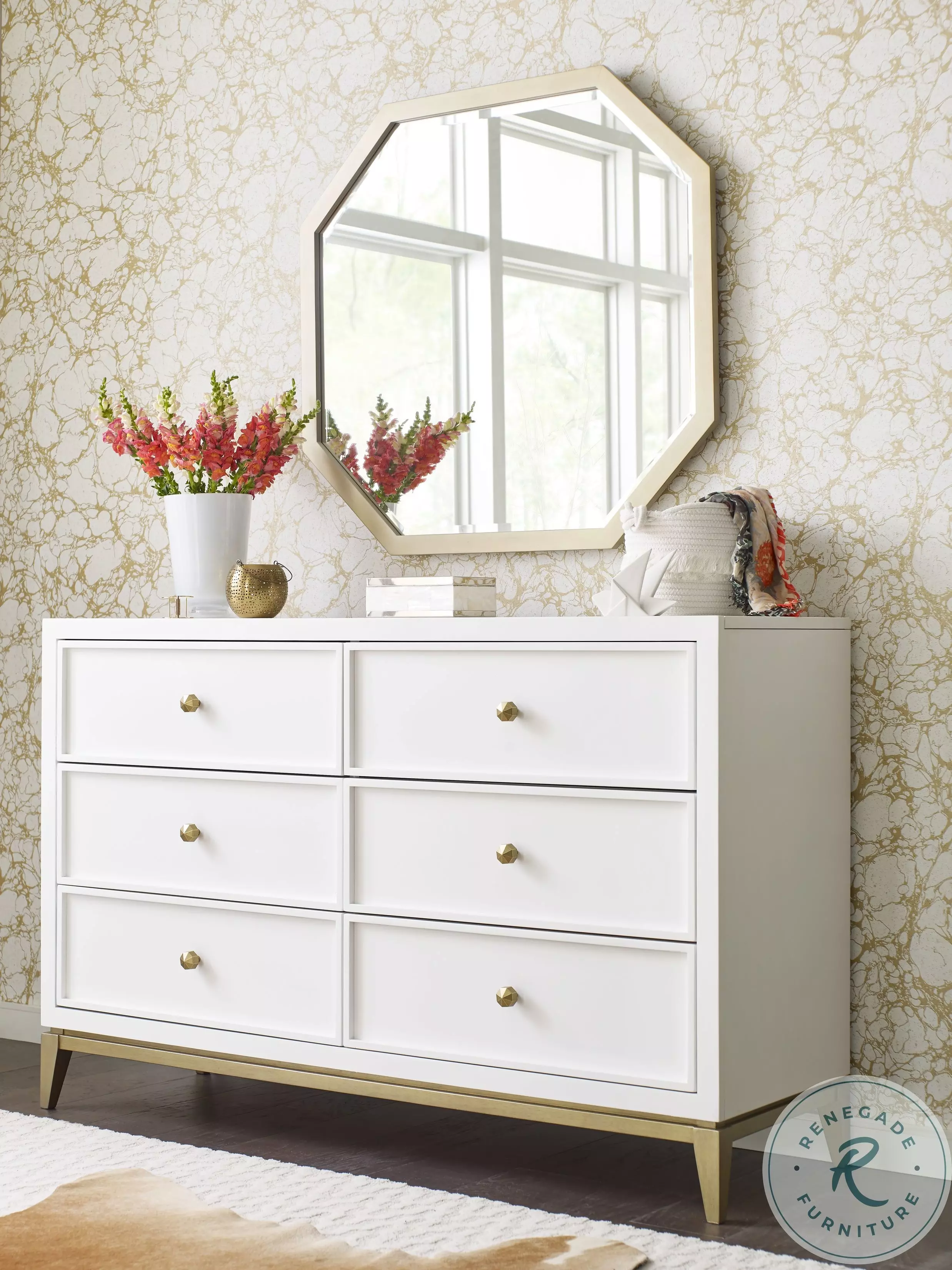 white and gold dresser chest Rachael Ray Home Chelsea white dresser with gold handles
