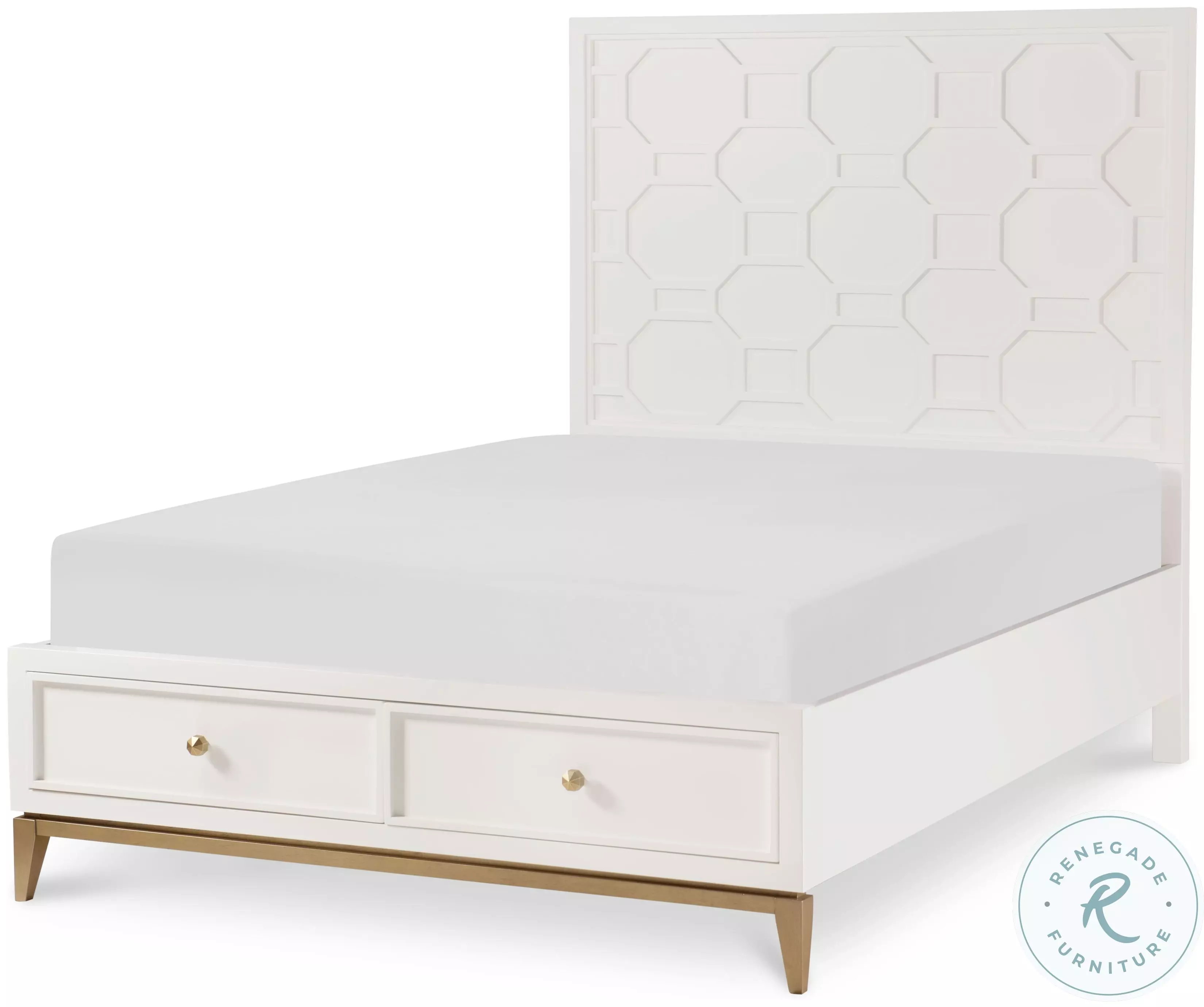 Chelsea White And Gold Full Storage Panel Bed by Rachael Ray