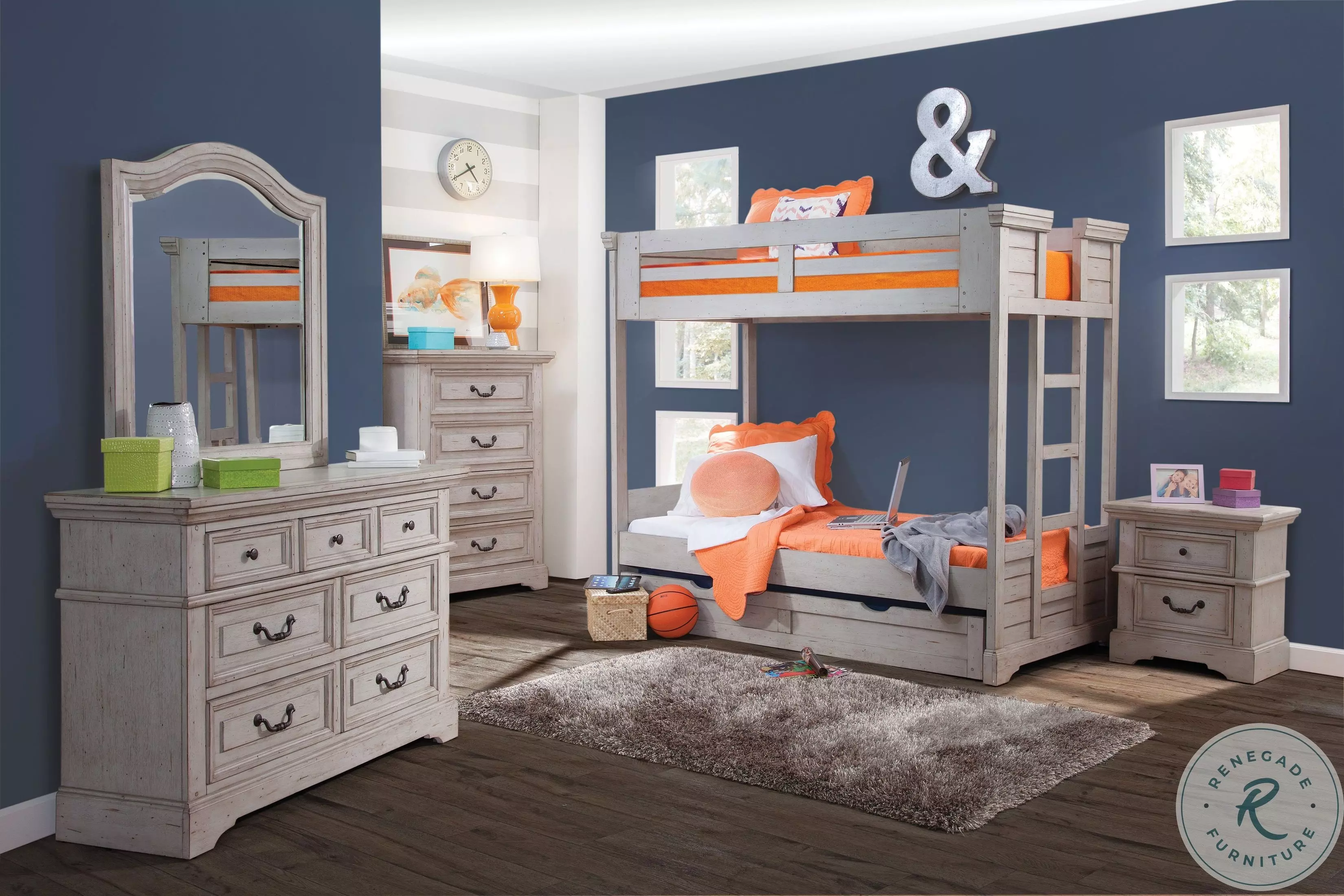 Stonebrook Light Distressed Antique Gray Youth Bunk Bedroom Set with
