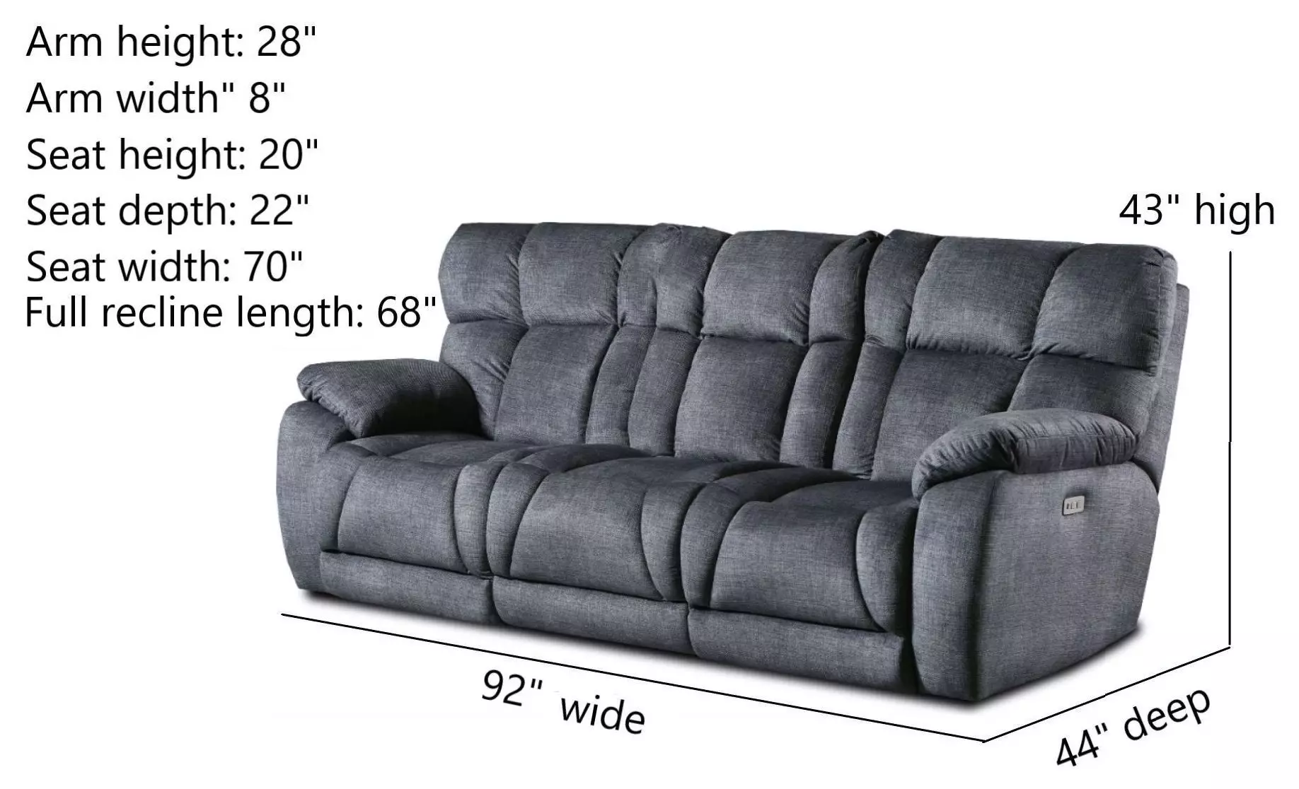 Wild Card Charcoal 92" Power Reclining Sofa With Power Headrest