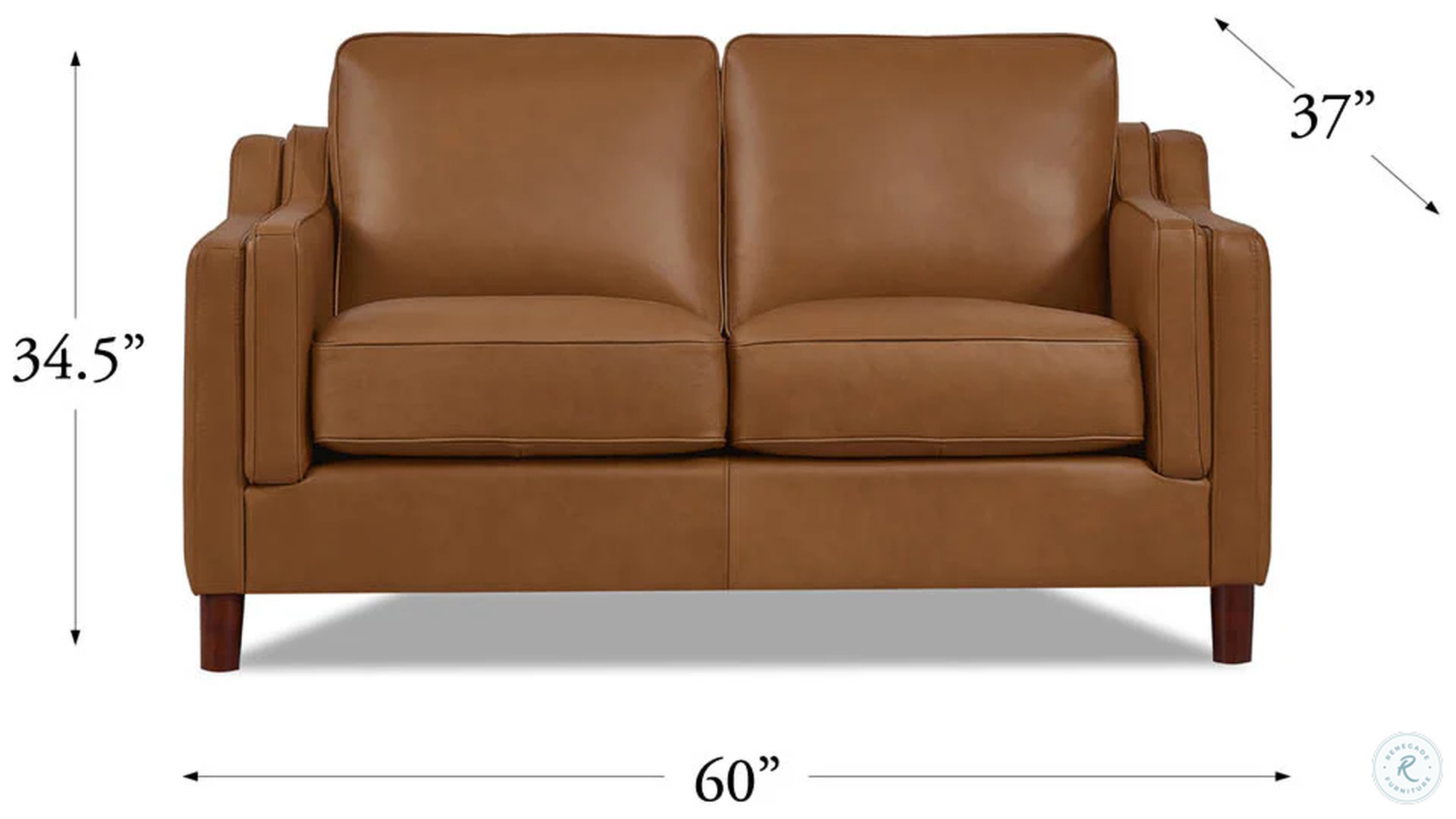 Isla Cognac Leather 60" Loveseat