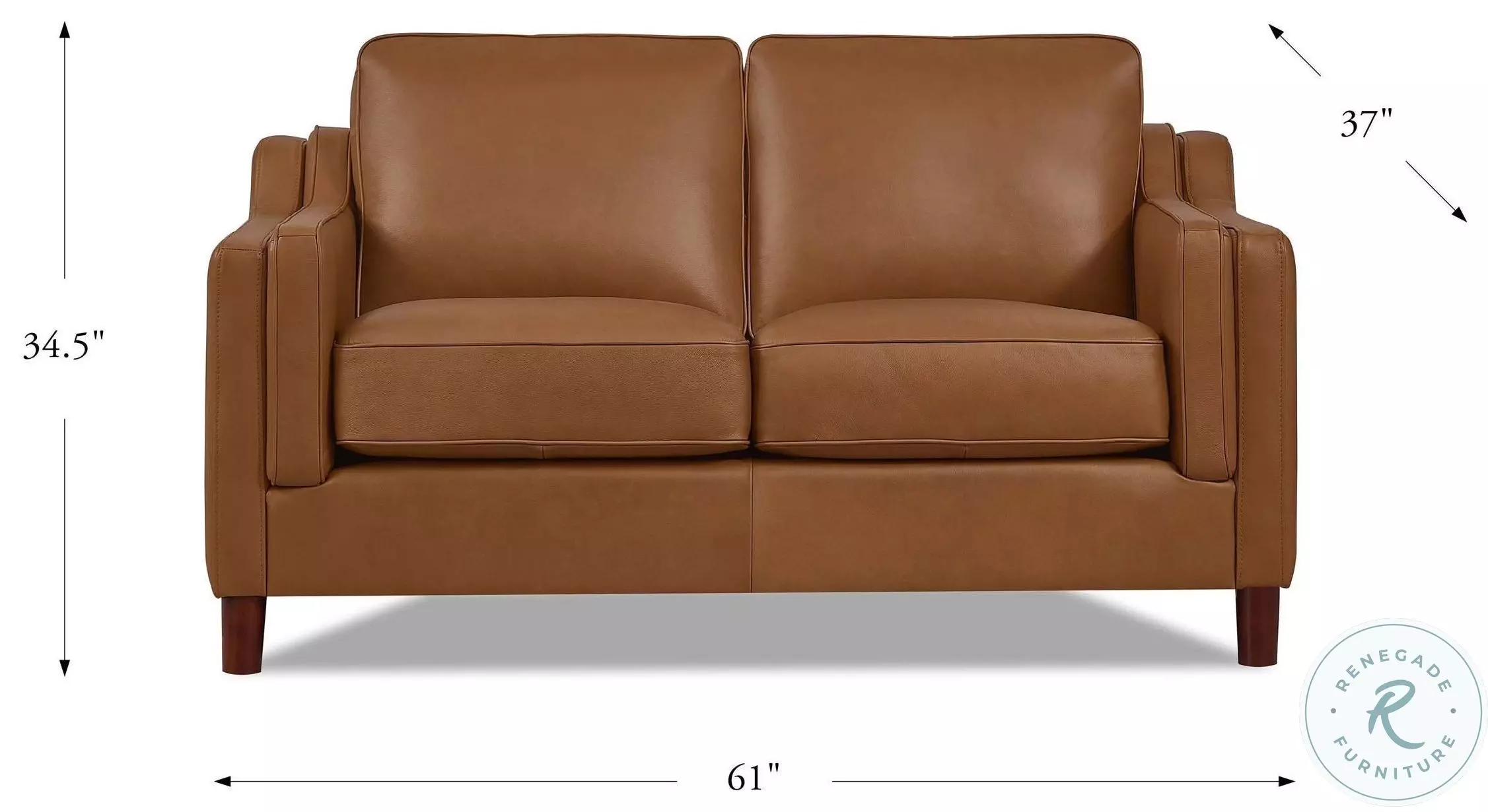 Isla Cognac Top Grain Leather Loveseat