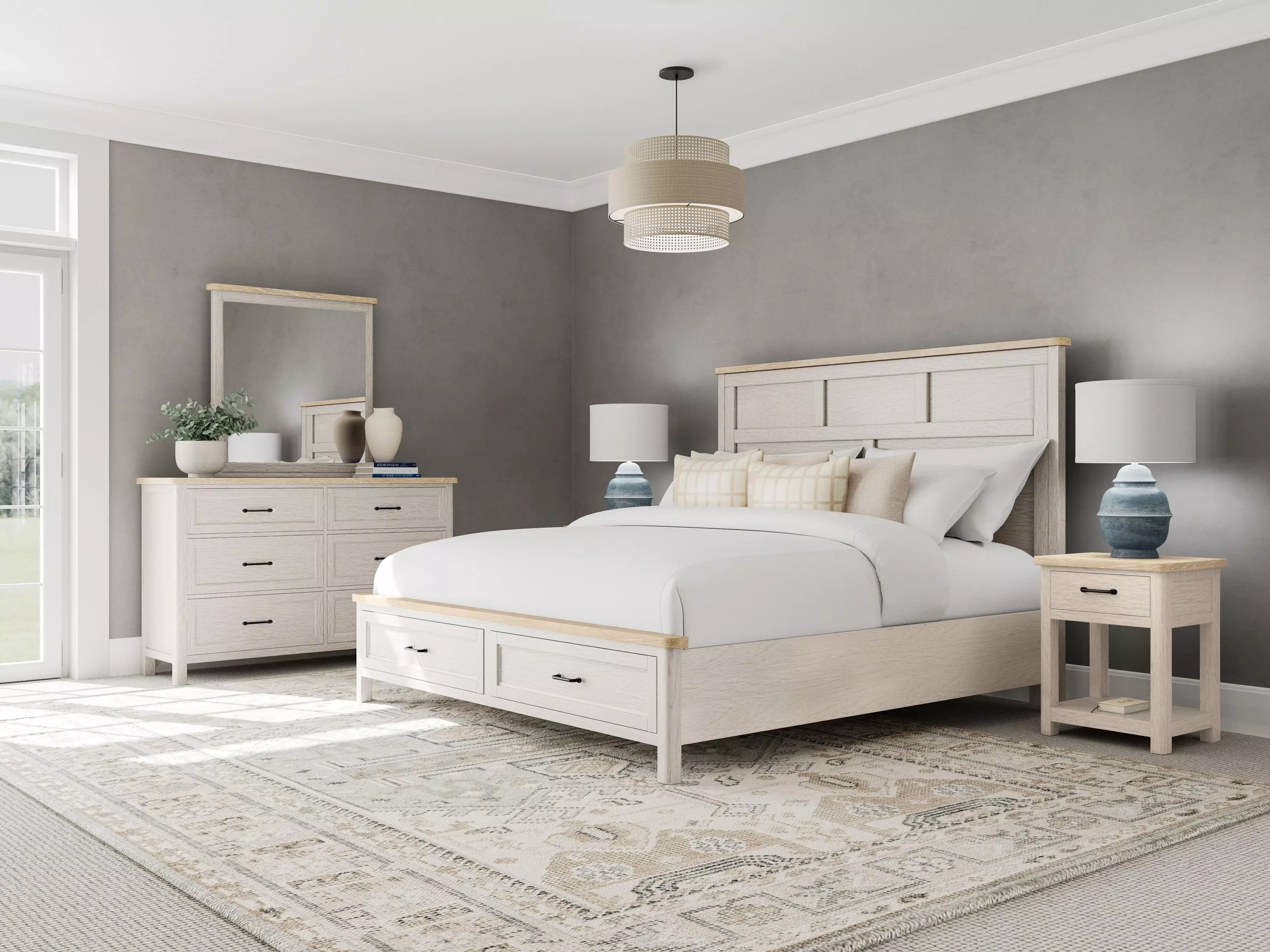 Glenndale Aged White Queen Storage Panel Bed From Riverside
