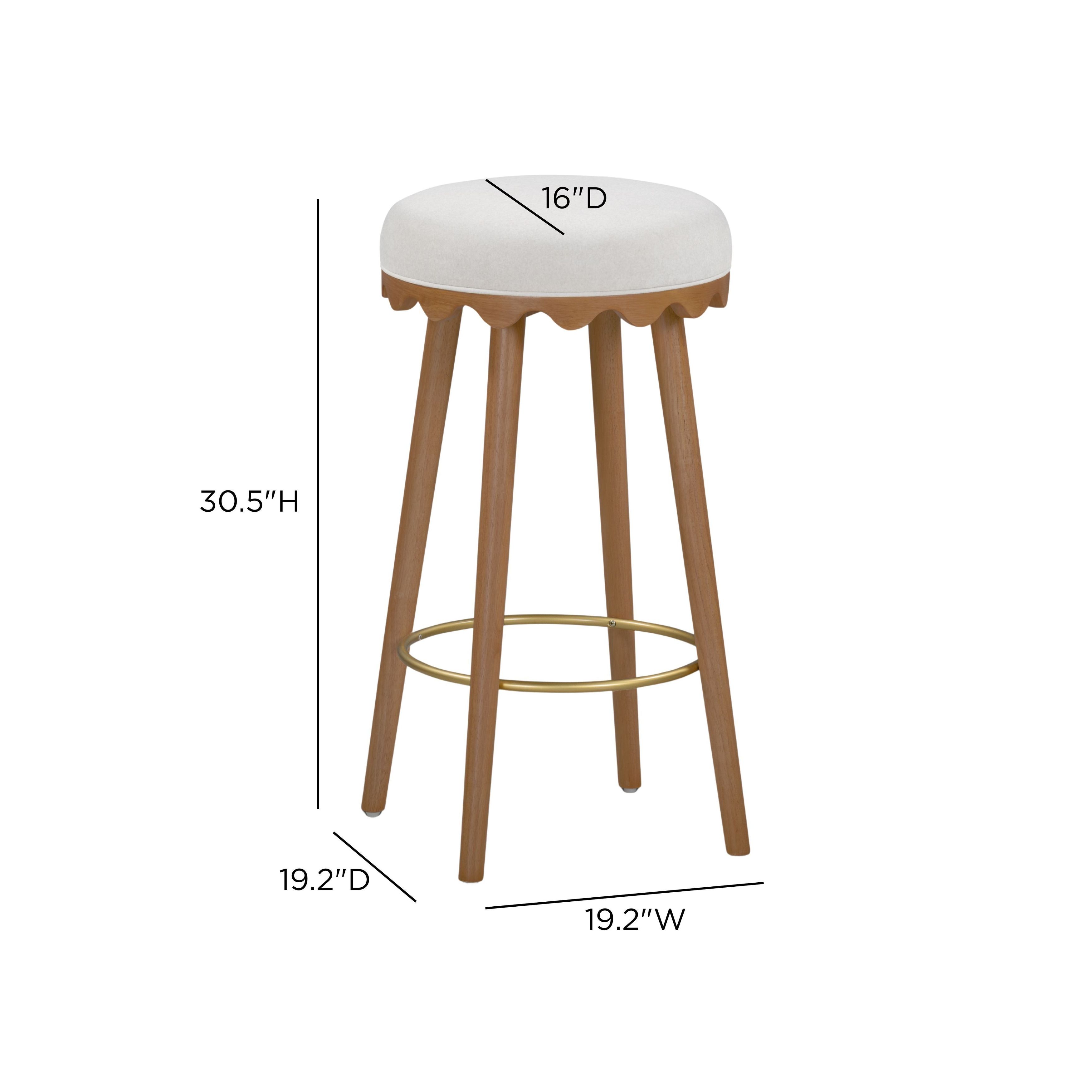 Oodle Cream and Light Walnut Performance Vegan Mohair Upholstered Bar Stool