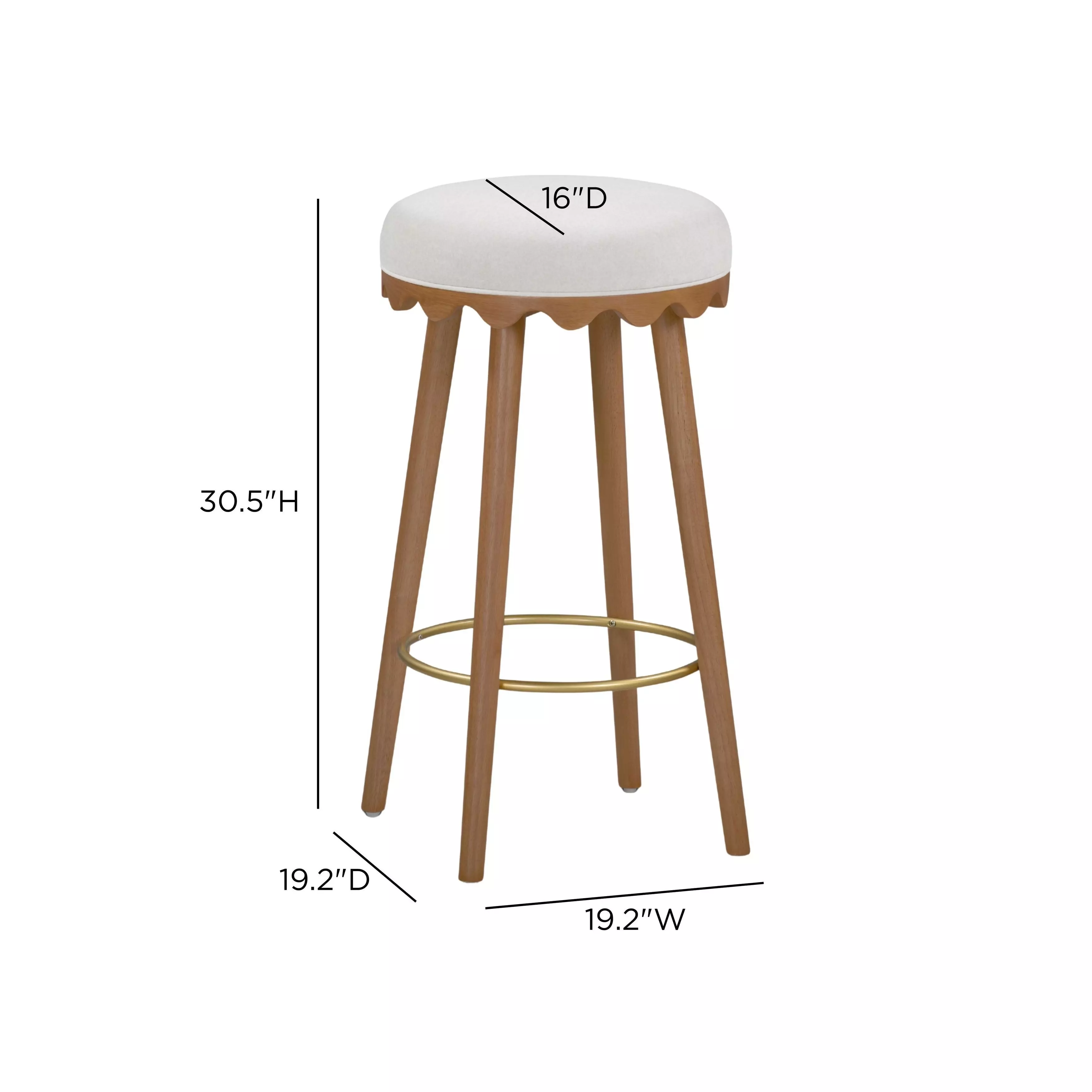Oodle Cream and Light Walnut Performance Vegan Mohair Upholstered Bar Stool