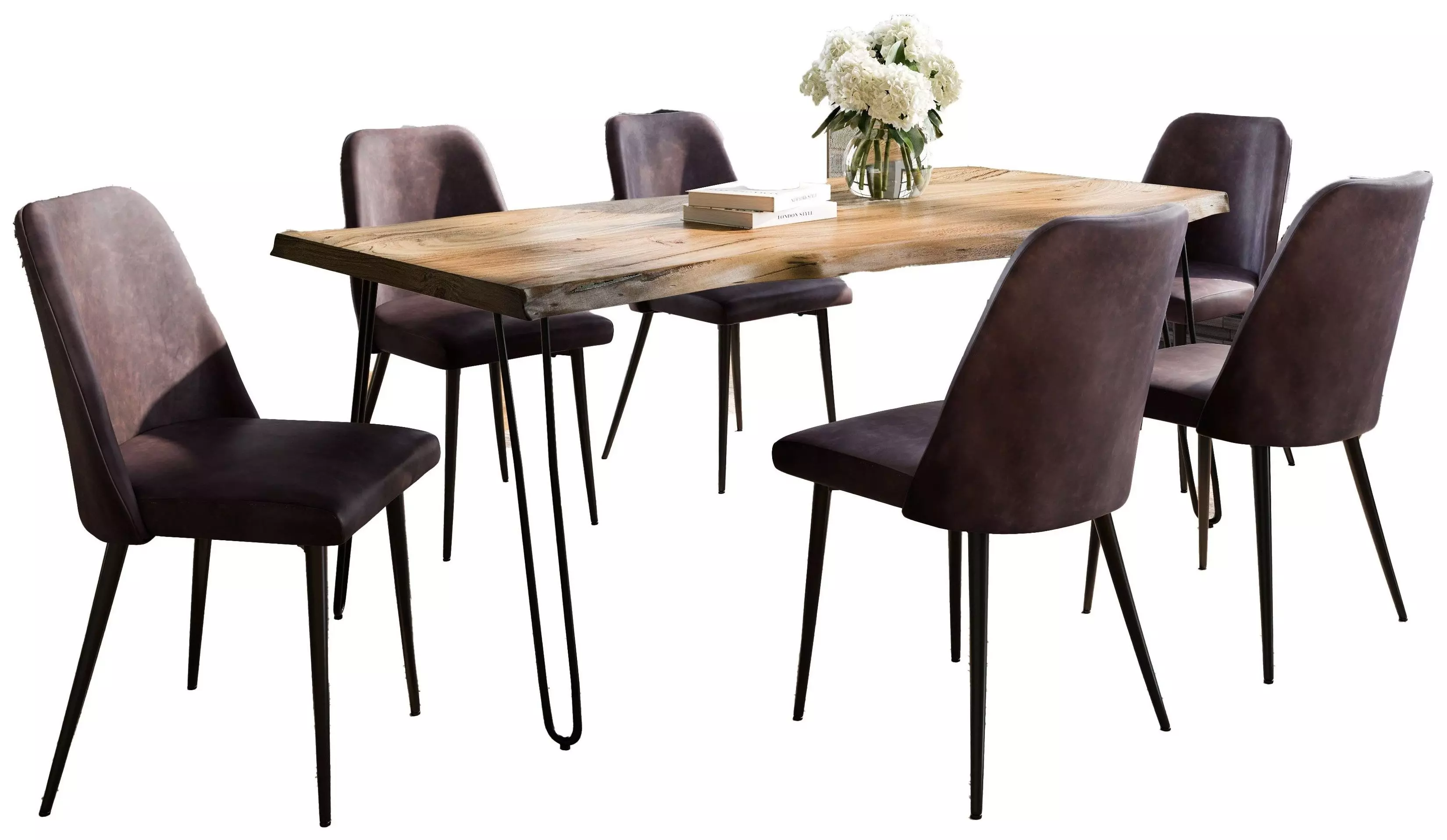 Nature's Edge Natural and Dark Brown 79" 7 Piece Dining Set