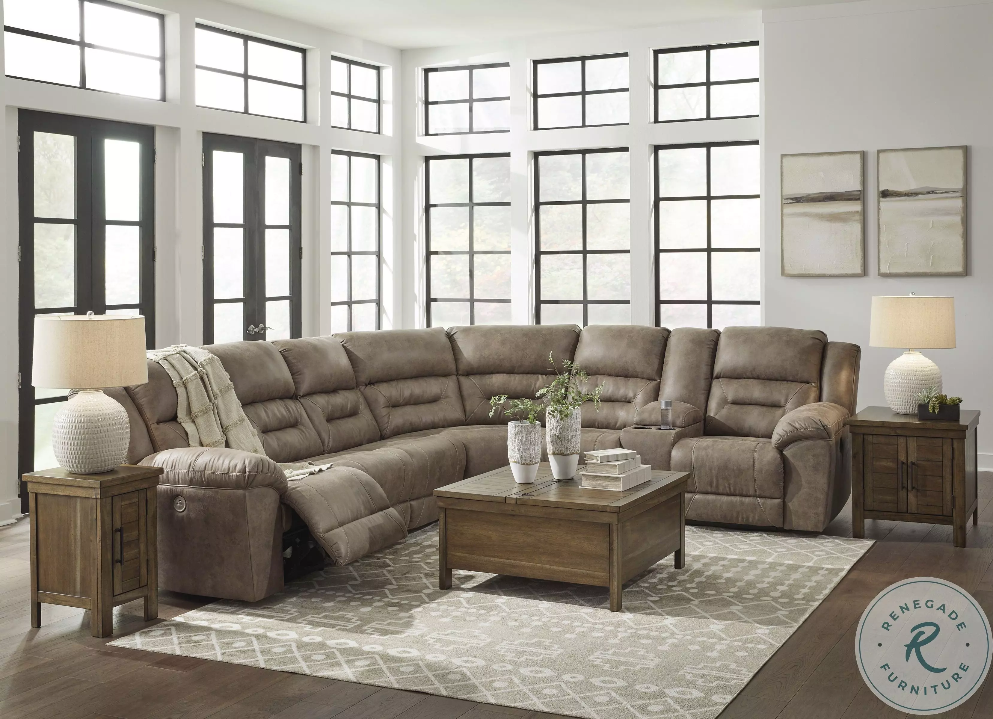 Ravenel Fossil 3 Piece Power Reclining Sectional From Ashley