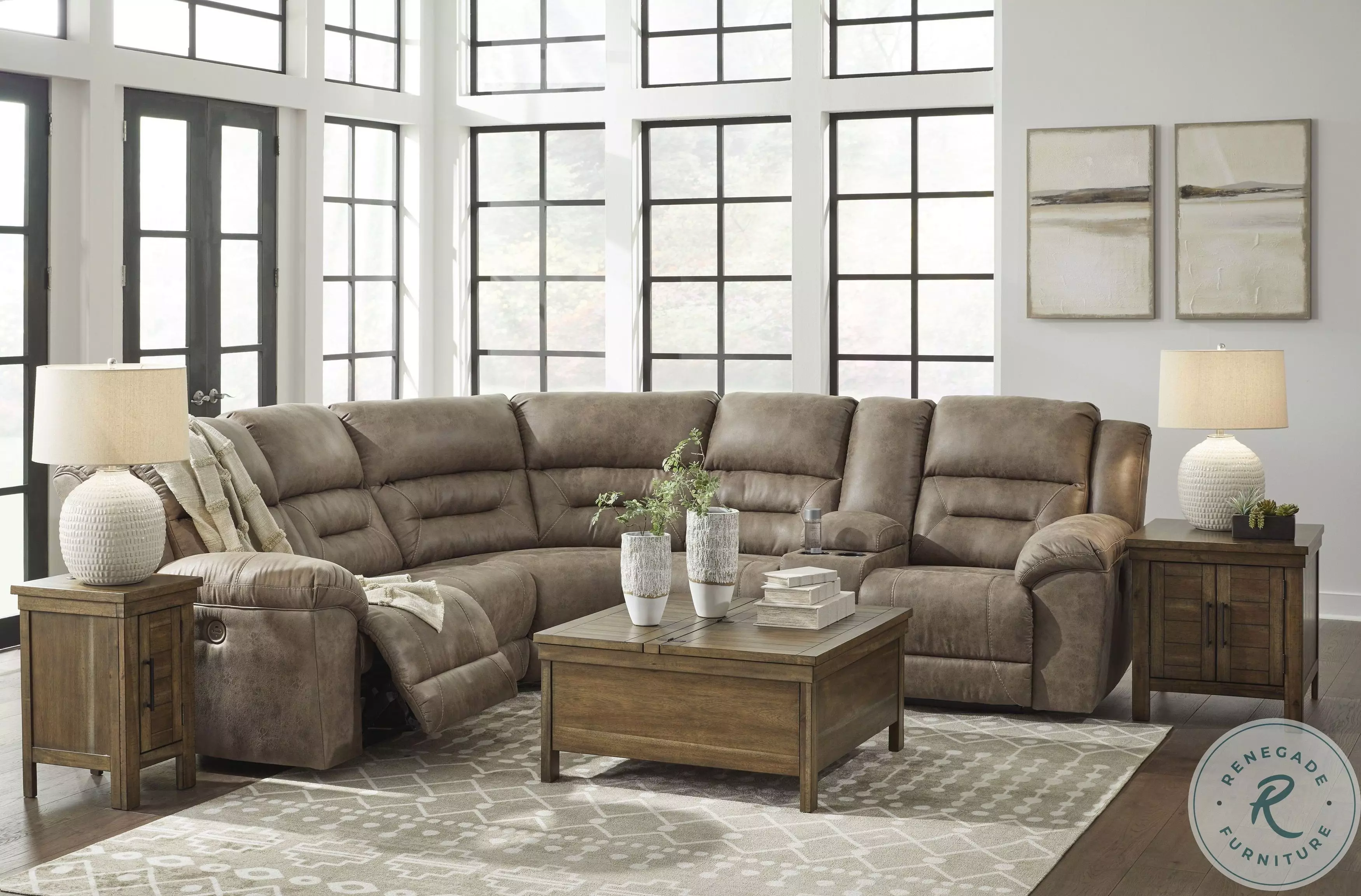 Ravenel Fossil 3 Piece Power Reclining Sectional From Ashley
