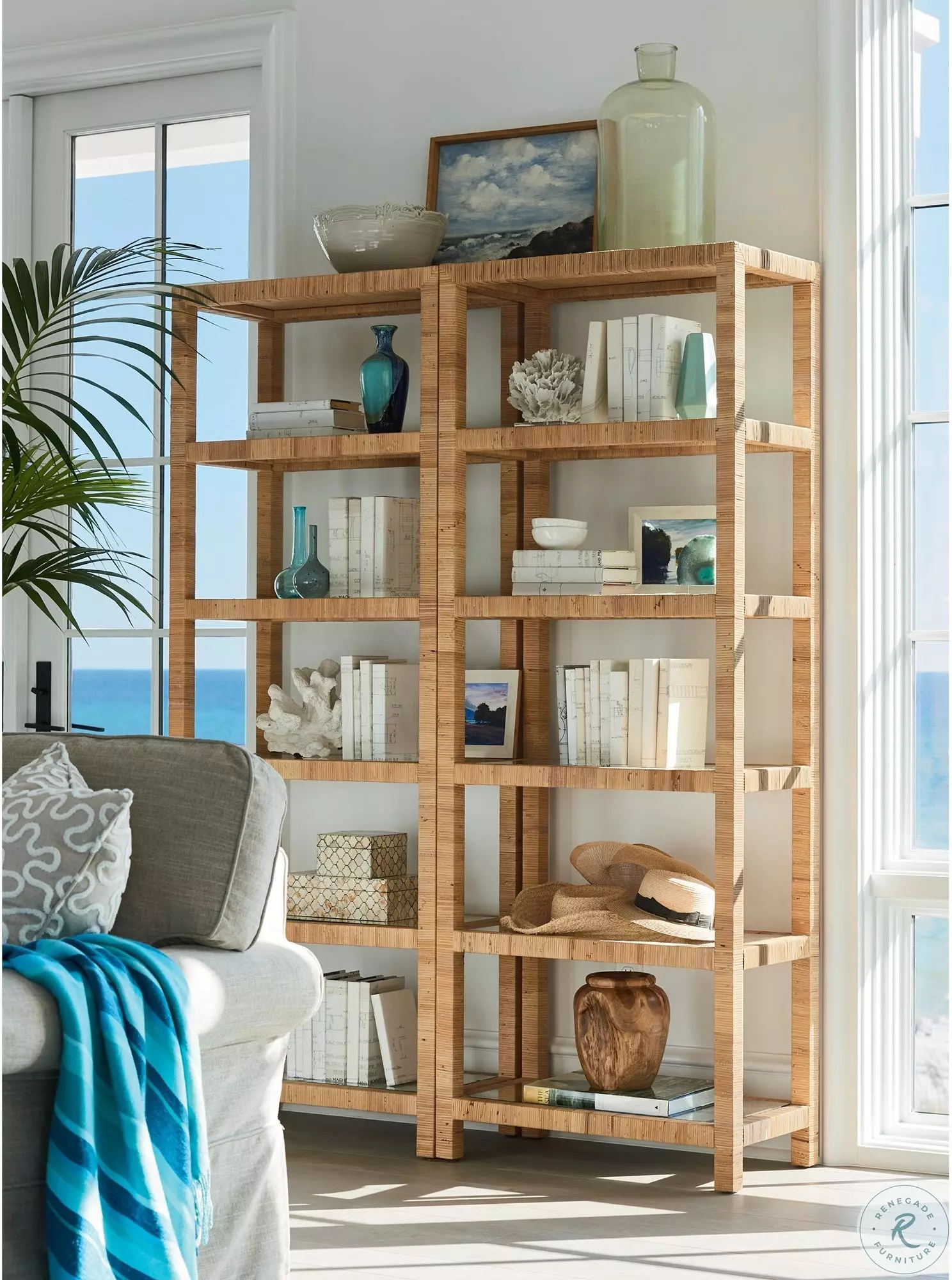 Coastal Living Wrapped Split Rattan Long Key Etagere from