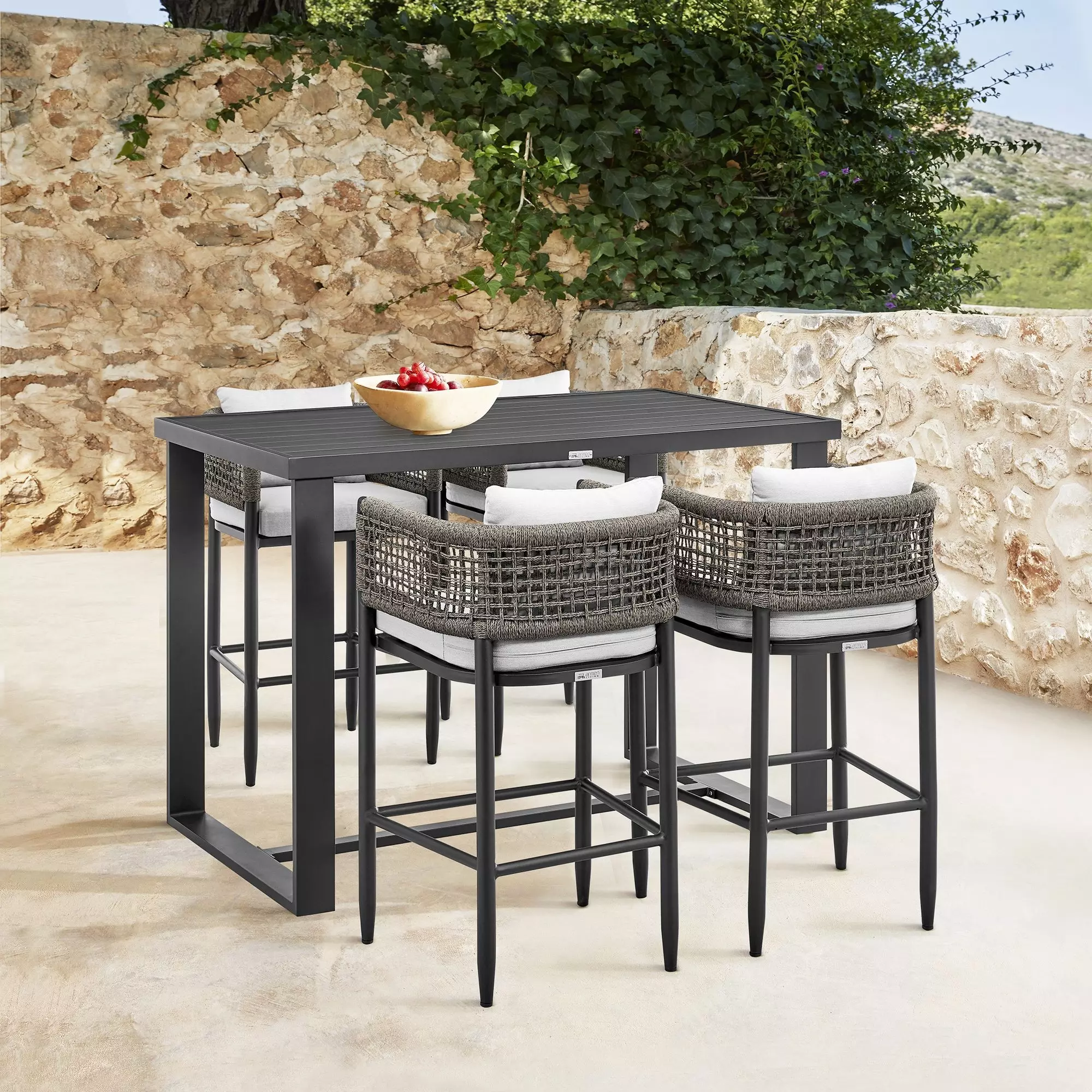 Felicia Black Outdoor Patio Bar Table Set