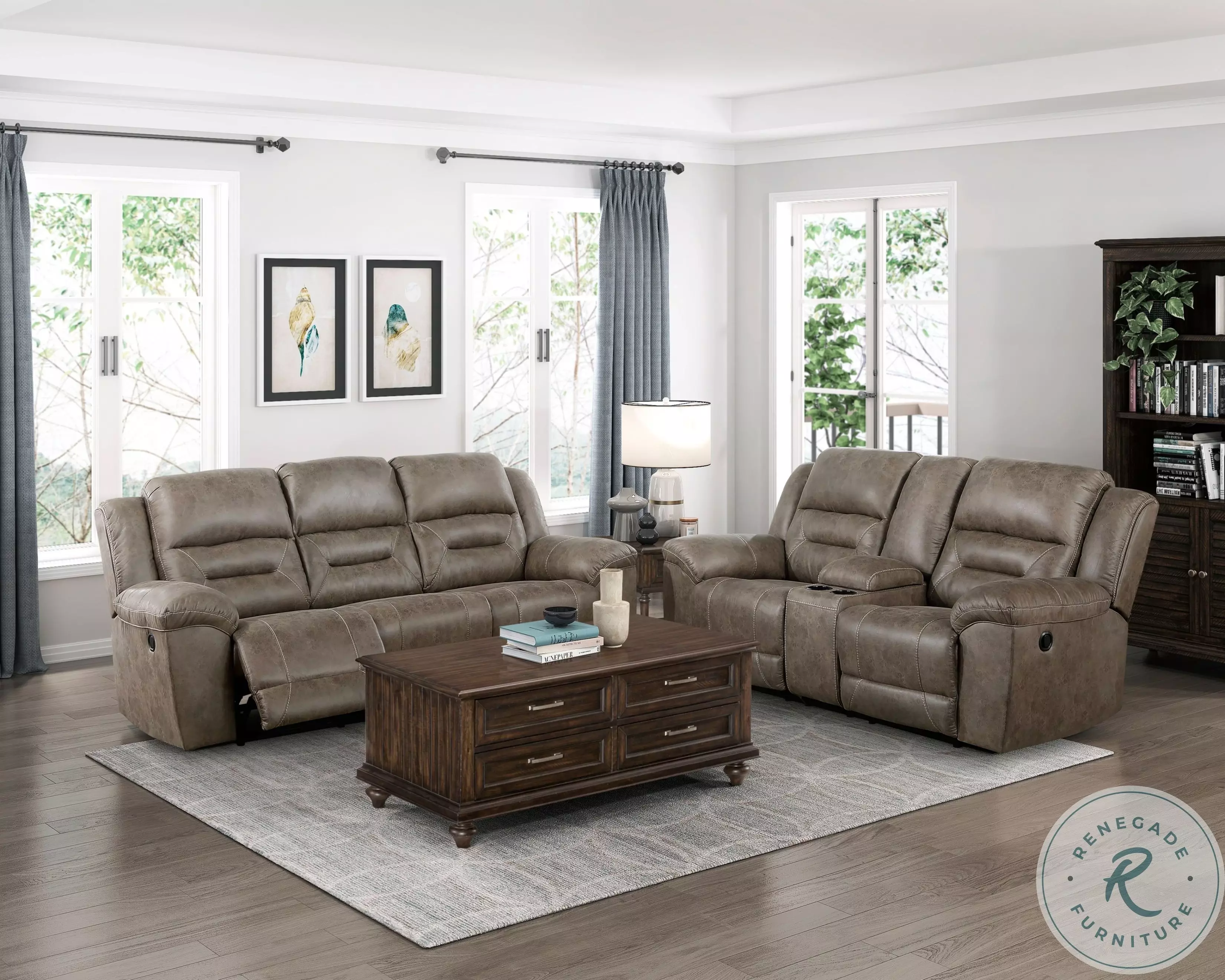 Hazen Brown Double Reclining Console Loveseat From Homelegance