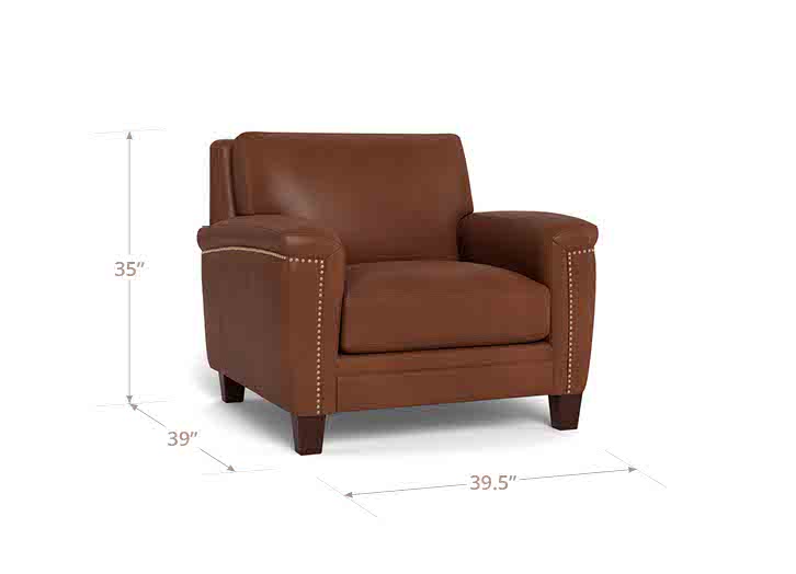 Sherwyn Pecan Leather Upholstered Accent Chair with Nailhead Trim