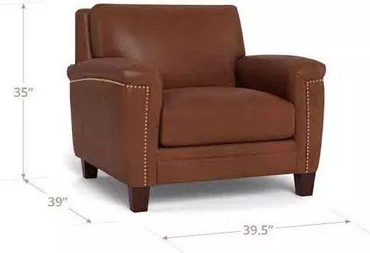 Sherwyn Pecan Leather Upholstered Accent Chair with Nailhead Trim