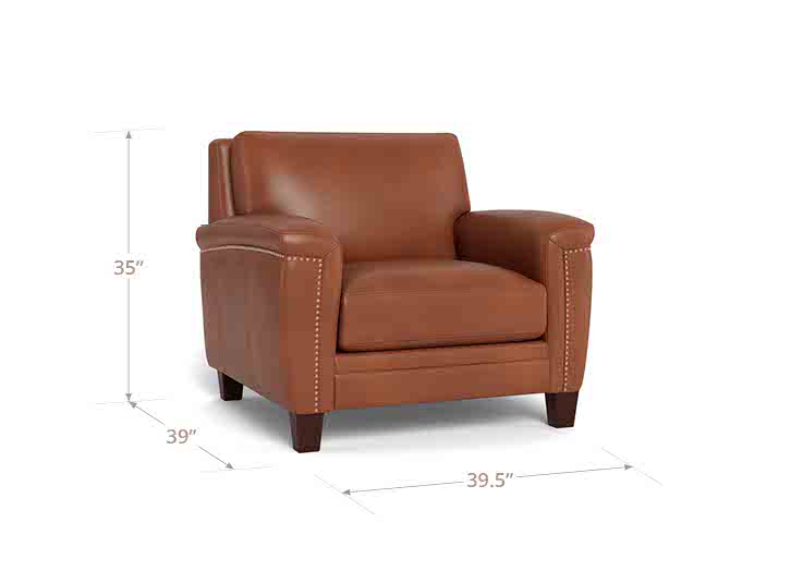 Sherwyn Nutmeg Leather Upholstered Accent Chair with Nailhead Trim