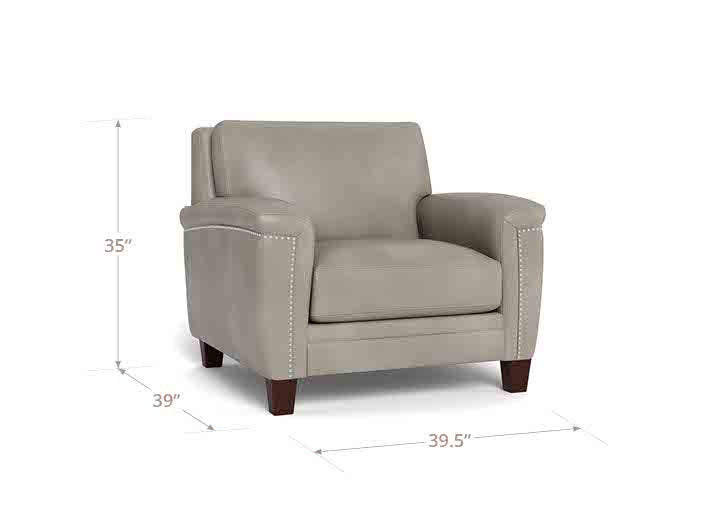 Sherwyn Stone Leather Upholstered Accent Chair with Nailhead Trim