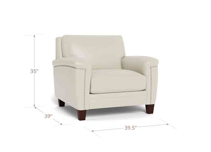 Sherwyn Vanilla Leather Upholstered Accent Chair with Nailhead Trim