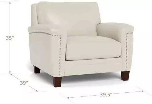 Sherwyn Vanilla Leather Upholstered Accent Chair with Nailhead Trim