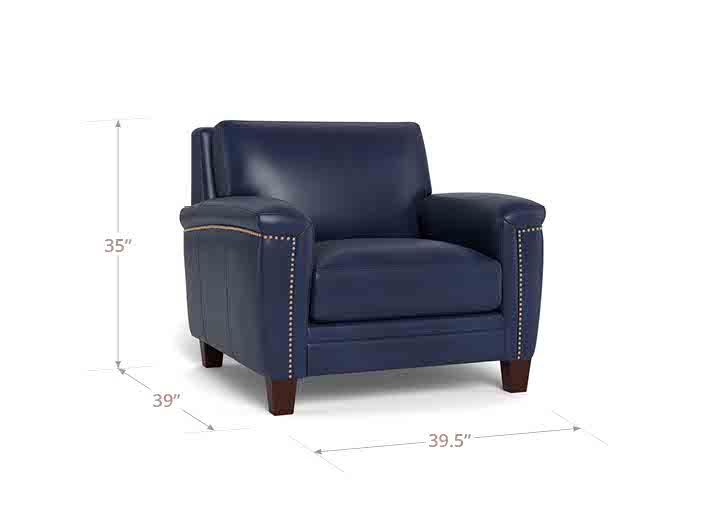 Sherwyn Navy Leather Upholstered Accent Chair with Nailhead Trim