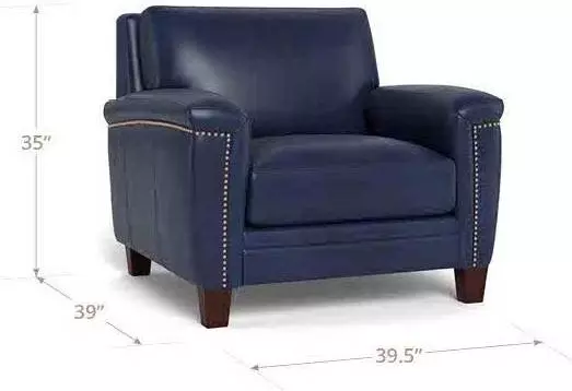 Sherwyn Navy Leather Upholstered Accent Chair with Nailhead Trim