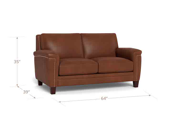 Sherwyn Pecan Leather 64" Loveseat with Nailhead Trim