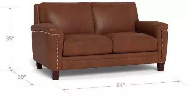 Sherwyn Pecan Leather 64" Loveseat with Nailhead Trim