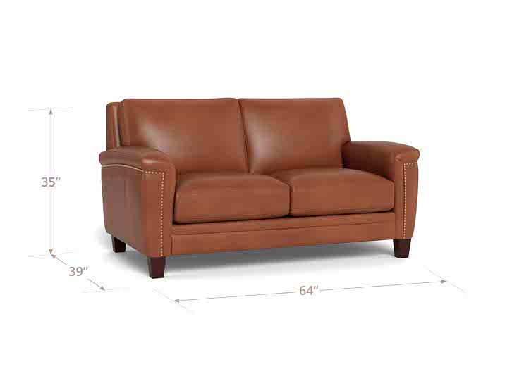 Sherwyn Nutmeg Leather 64" Loveseat with Nailhead Trim