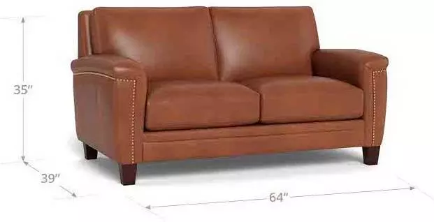 Sherwyn Nutmeg Leather 64" Loveseat with Nailhead Trim
