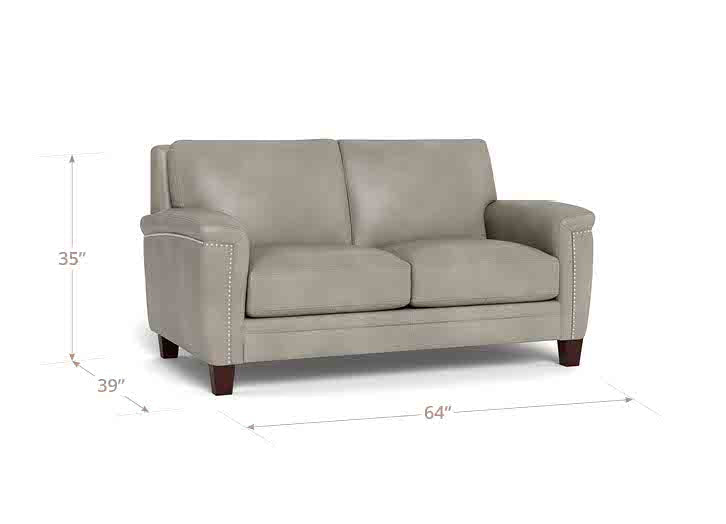 Sherwyn Stone Leather 64" Loveseat with Nailhead Trim