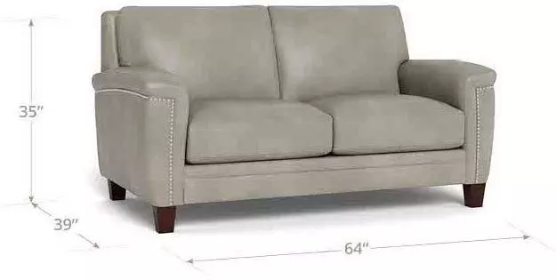 Sherwyn Stone Leather 64" Loveseat with Nailhead Trim
