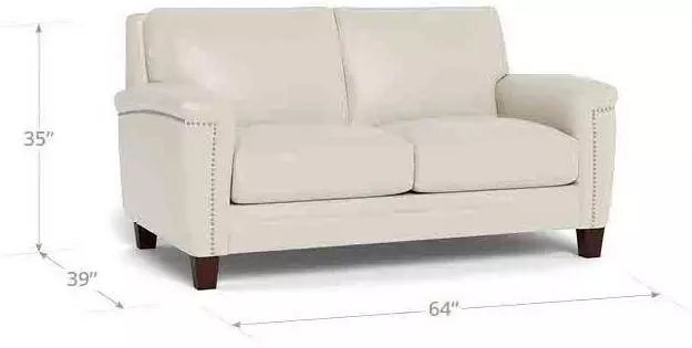 Sherwyn Vanilla Leather 64" Loveseat with Nailhead Trim