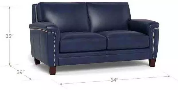 Sherwyn Navy Leather 64" Loveseat with Nailhead Trim