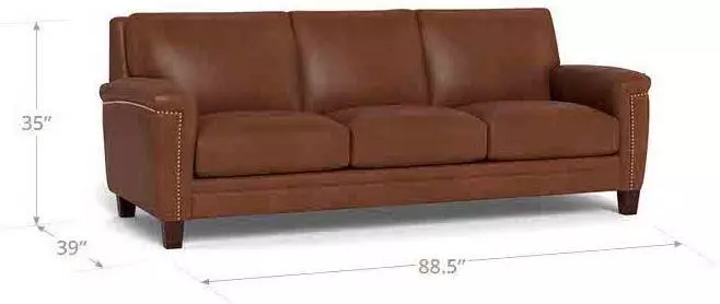 Sherwyn Pecan Leather 89" Sofa with Nailhead Trim