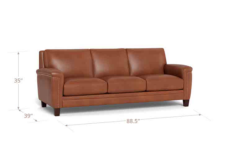 Sherwyn Nutmeg Leather 89" Sofa with Nailhead Trim