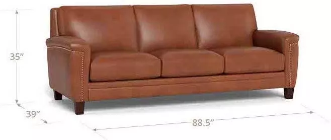 Sherwyn Nutmeg Leather 89" Sofa with Nailhead Trim