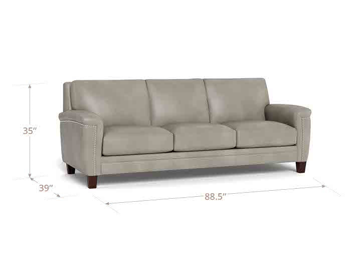 Sherwyn Stone Leather 89" Sofa with Nailhead Trim