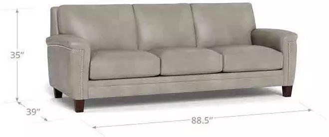 Sherwyn Stone Leather 89" Sofa with Nailhead Trim