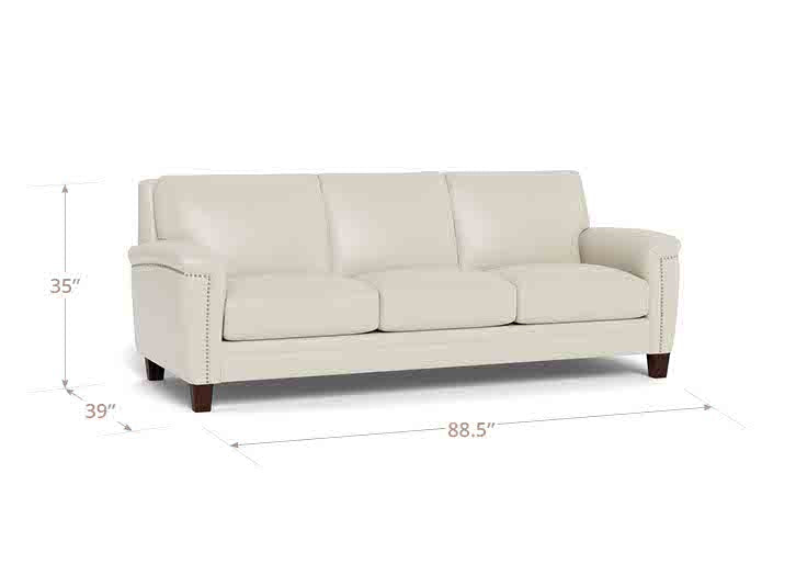Sherwyn Vanilla Leather 89" Sofa with Nailhead Trim