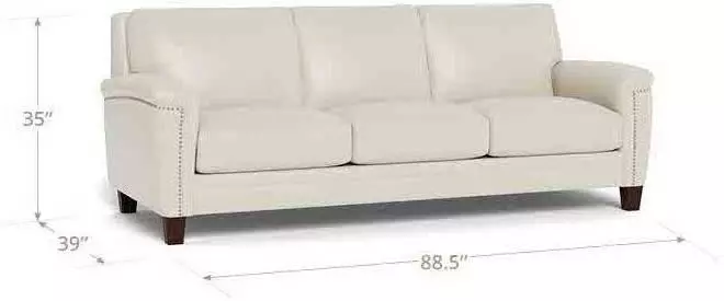 Sherwyn Vanilla Leather 89" Sofa with Nailhead Trim
