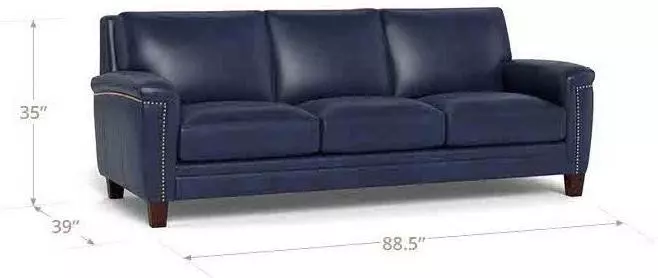 Sherwyn Navy Leather 89" Sofa with Nailhead Trim
