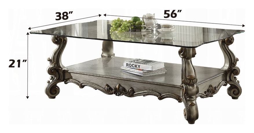 Versailles Antique Platinum Rectangular Glass Top Cocktail Table