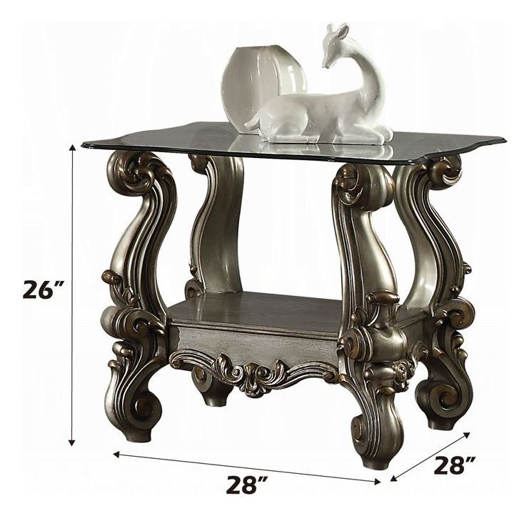 Versailles Antique Platinum Square Glass Top End Table