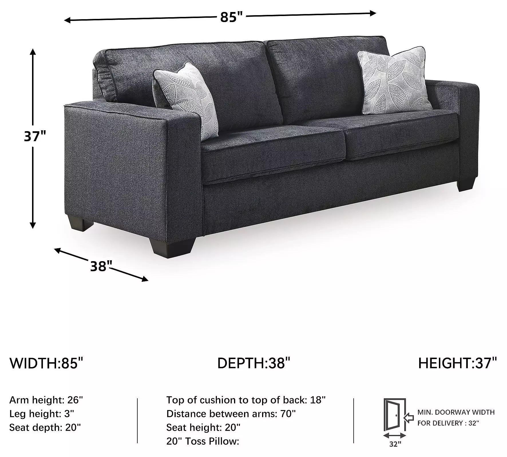 Altari Slate 85" Sofa