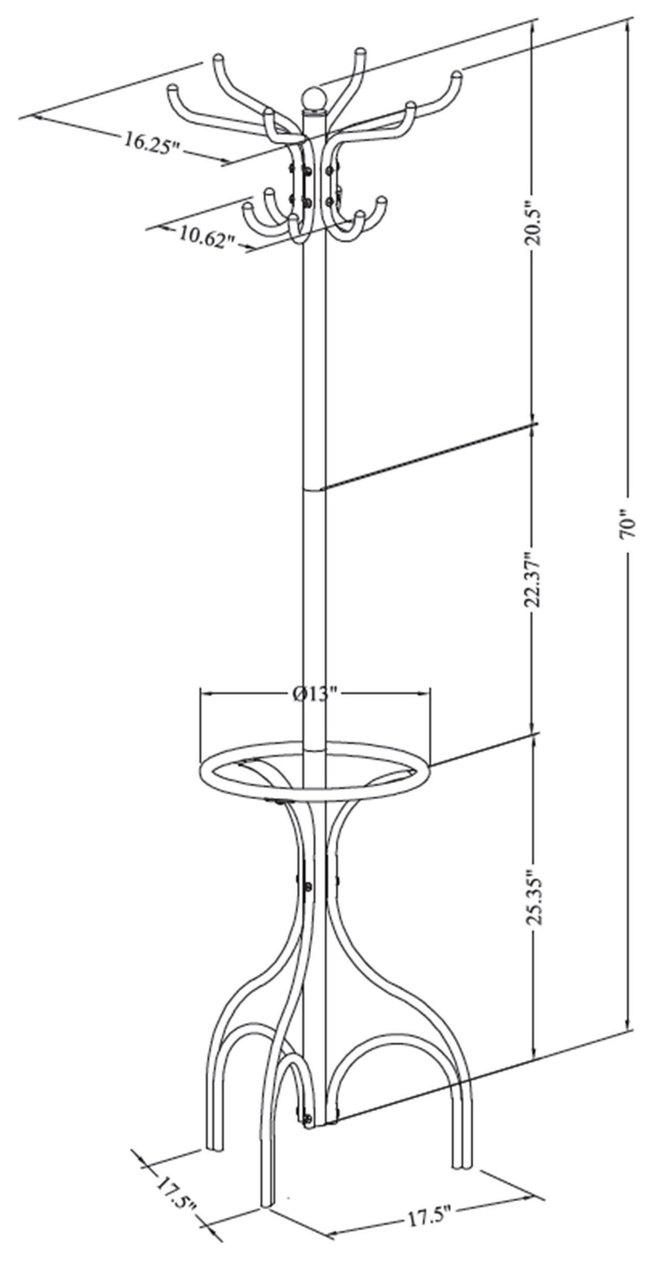 Kiefer Black 12 Hooks Coat Rack