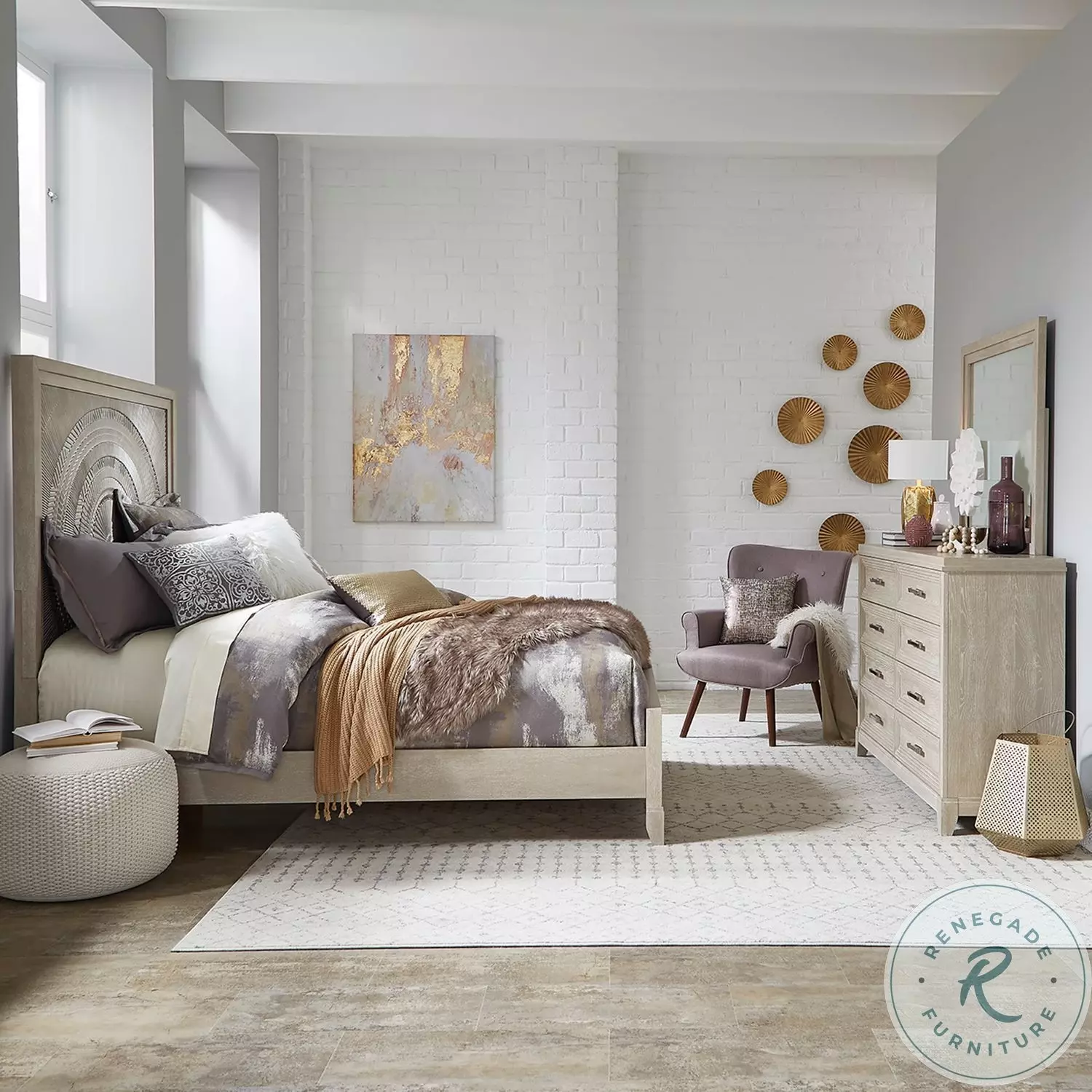 Belmar Washed Taupe and Silver Champagne Panel Bedroom Set from