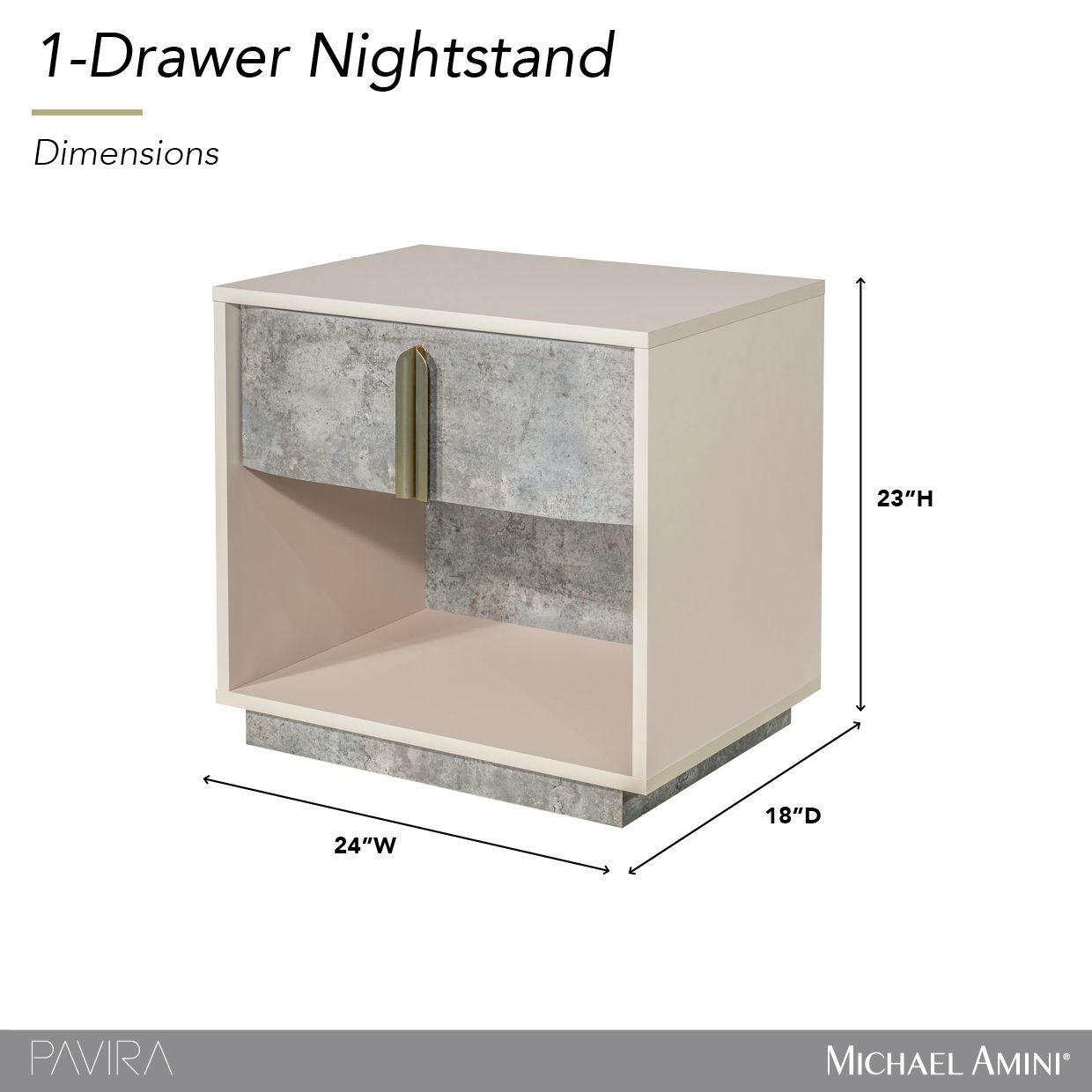 Pavira Stone 1 Drawer Nightstand with LED