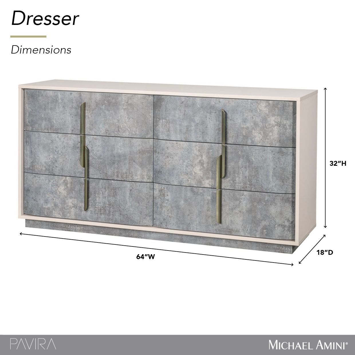 Pavira Stone 6 Drawer Dresser with LED
