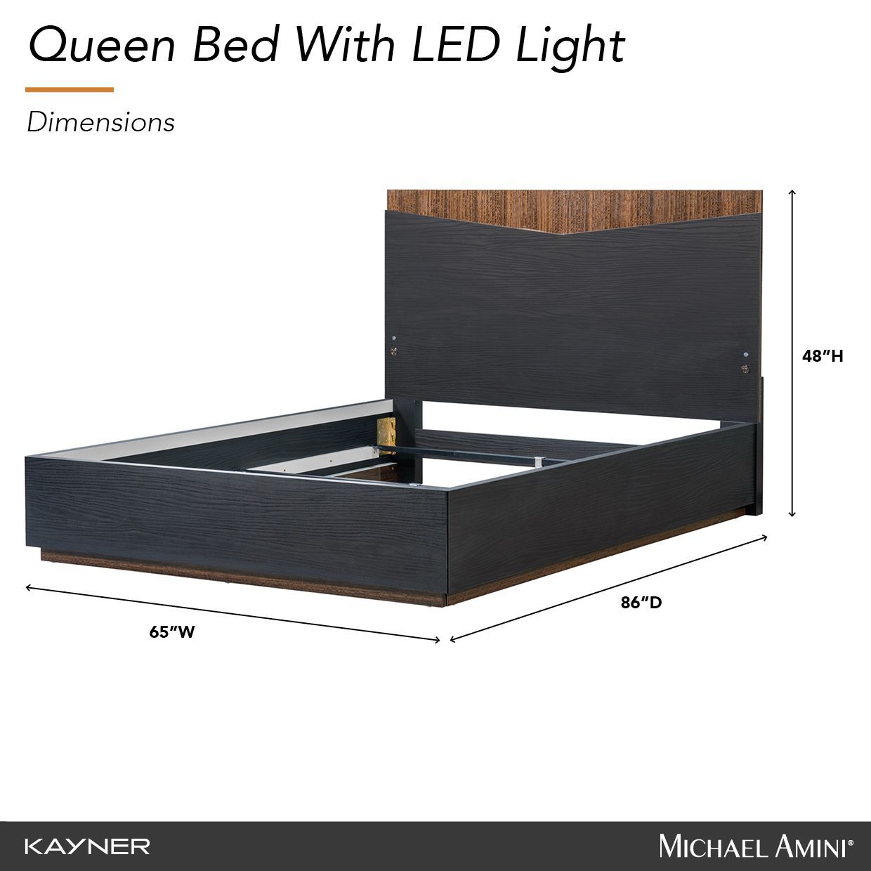 Kayner Charcoal Queen Platform Bed with LED and USB Charging