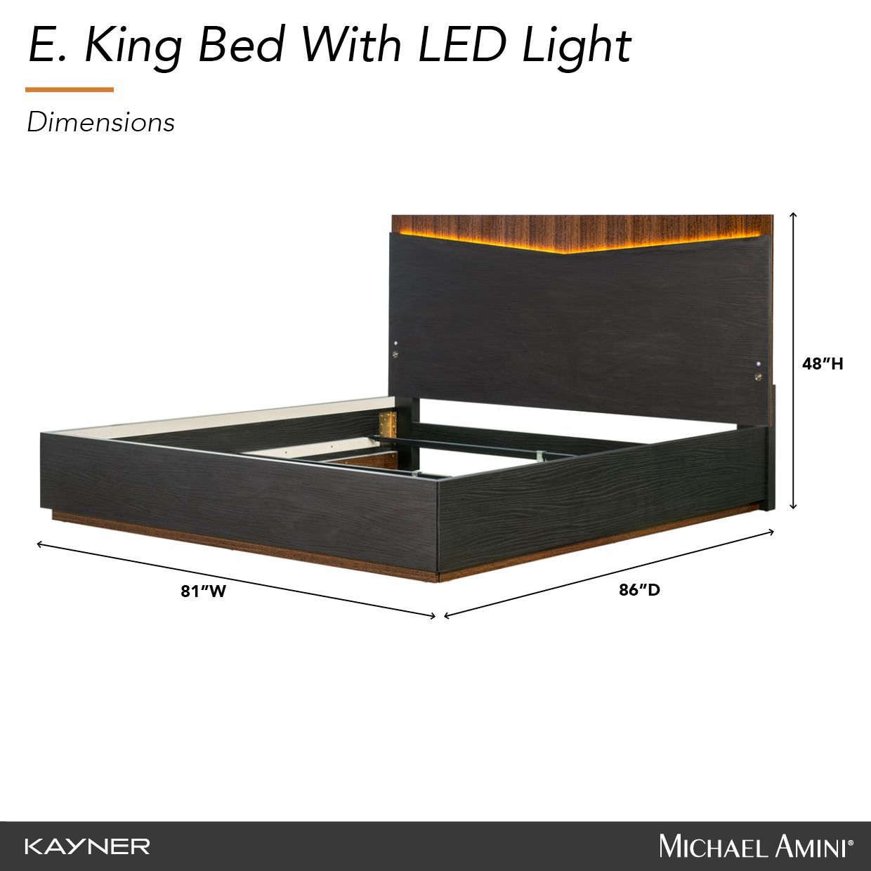 Kayner Charcoal King Platform Bed with LED and USB Charging