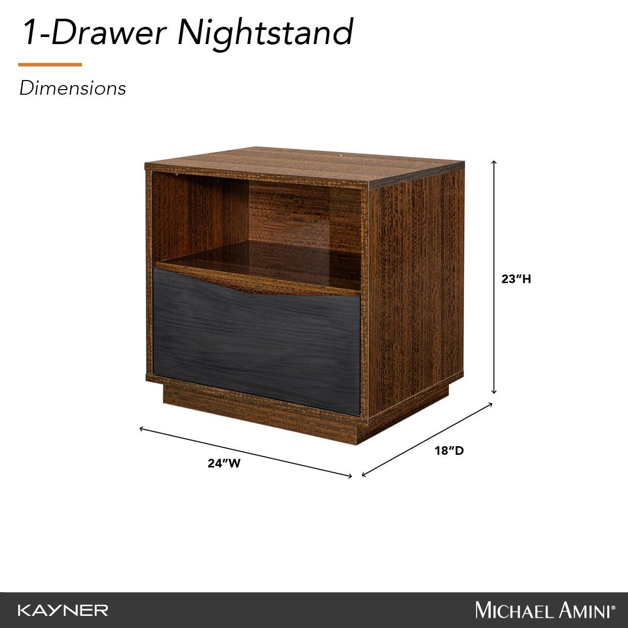 Kayner Charcoal 1 Drawer Nightstand with LED