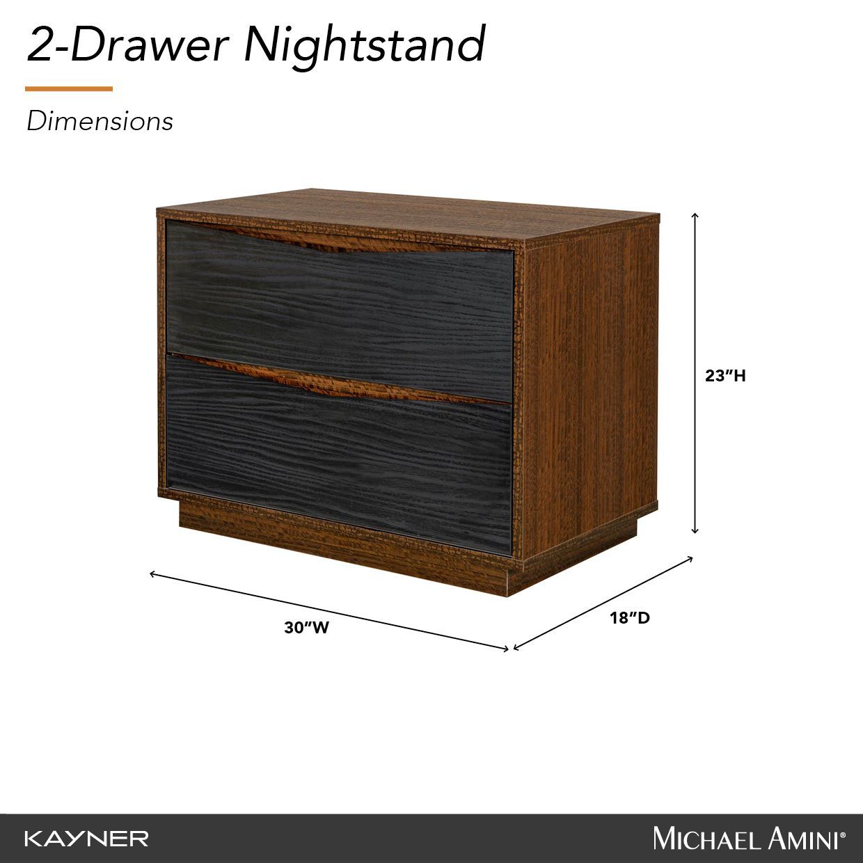 Kayner Charcoal 2 Drawer Nightstand with LED
